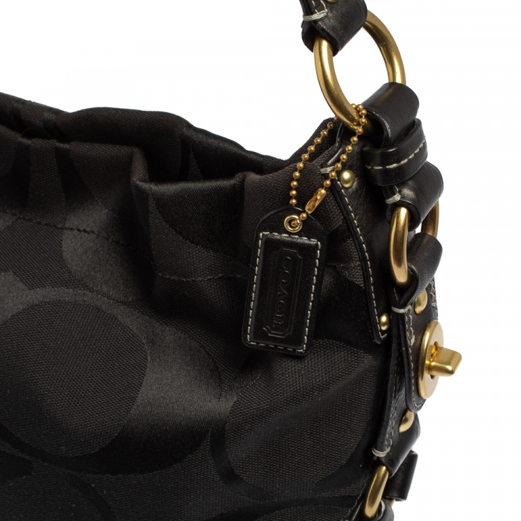 Pre Owned Coach Black Signature Canvas and Leather Carly Hobo