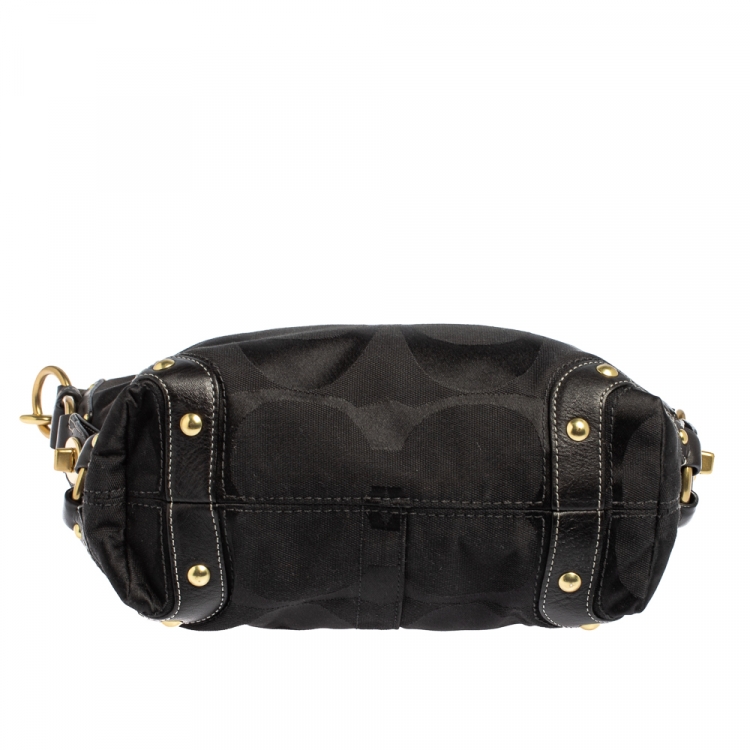 Pre Owned Coach Black Signature Canvas and Leather Carly Hobo
