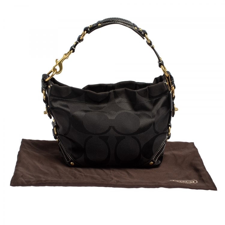 Pre Owned Coach Black Signature Canvas and Leather Carly Hobo