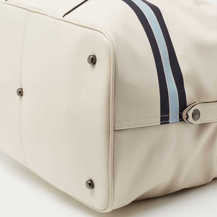 Pre Owned Coach White/Blue Leather Vintage Coach Motif Duffle Bag