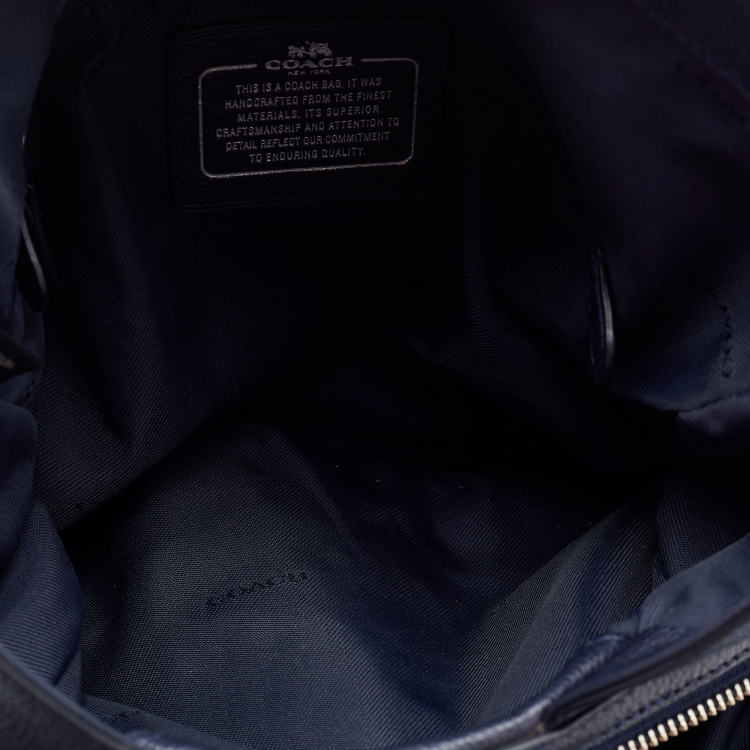 Pre Owned Coach Blue Pebbled Floral Rivets Leather Edie 31 Shoulder Bag