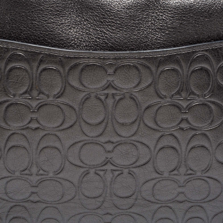 Pre Owned Coach Metallic Silver Signature Embossed Leather Camera Crossbody Bag