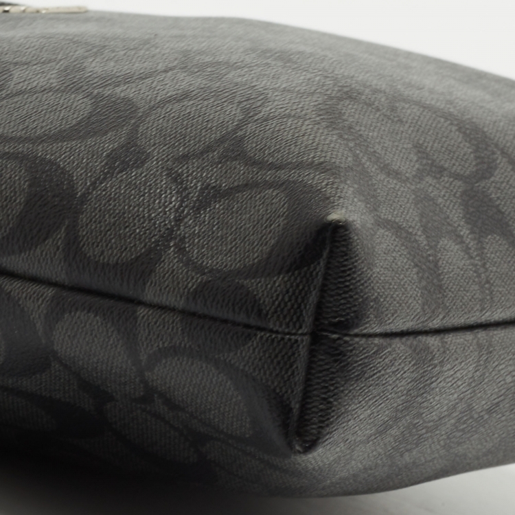 Pre Owned Coach Black Signature Coated Canvas and Leather Crossbody Bag