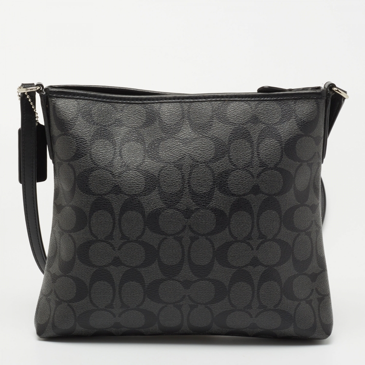 Pre Owned Coach Black Signature Coated Canvas and Leather Crossbody Bag