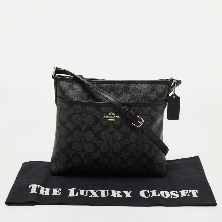 Pre Owned Coach Black Signature Coated Canvas and Leather Crossbody Bag