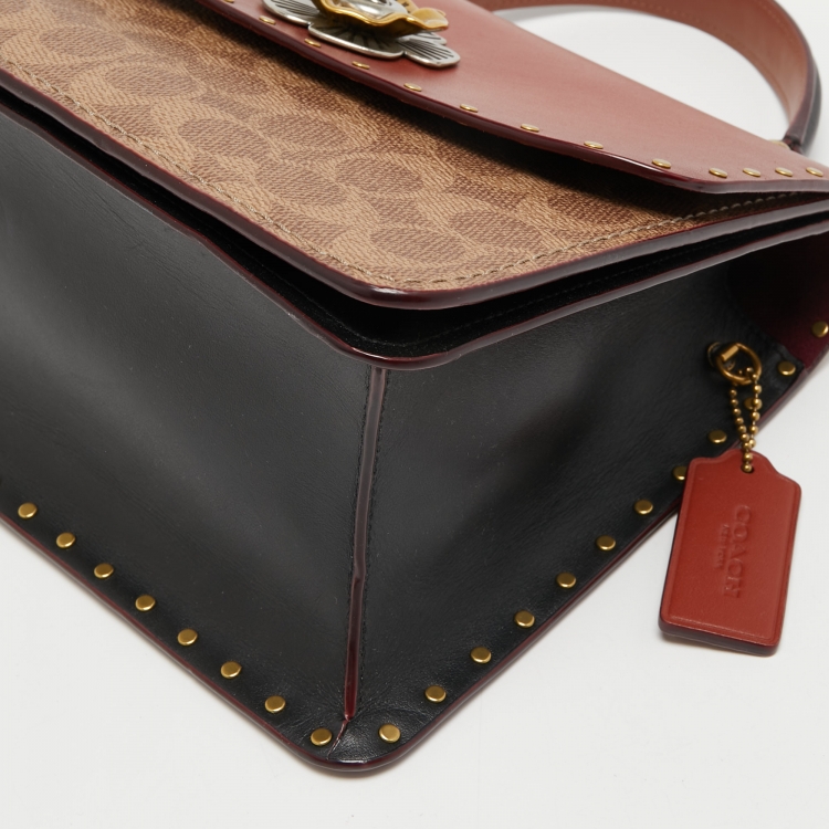 Pre Owned Coach Brown/Beige Signature Coated Canvas And Leather Parker Top Handle Bag
