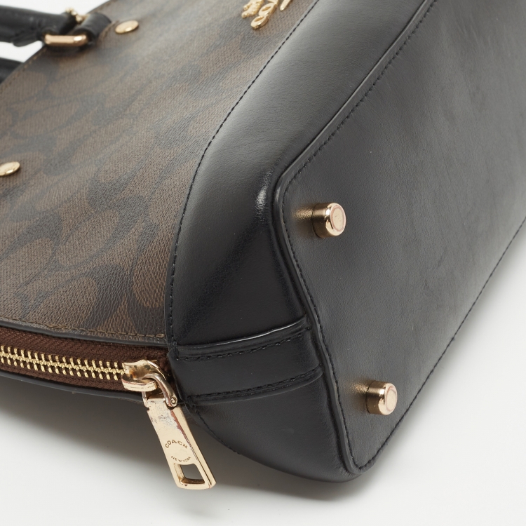Pre Owned Coach Brown Signature Coated Canvas and Leather Mini Sierra Satchel