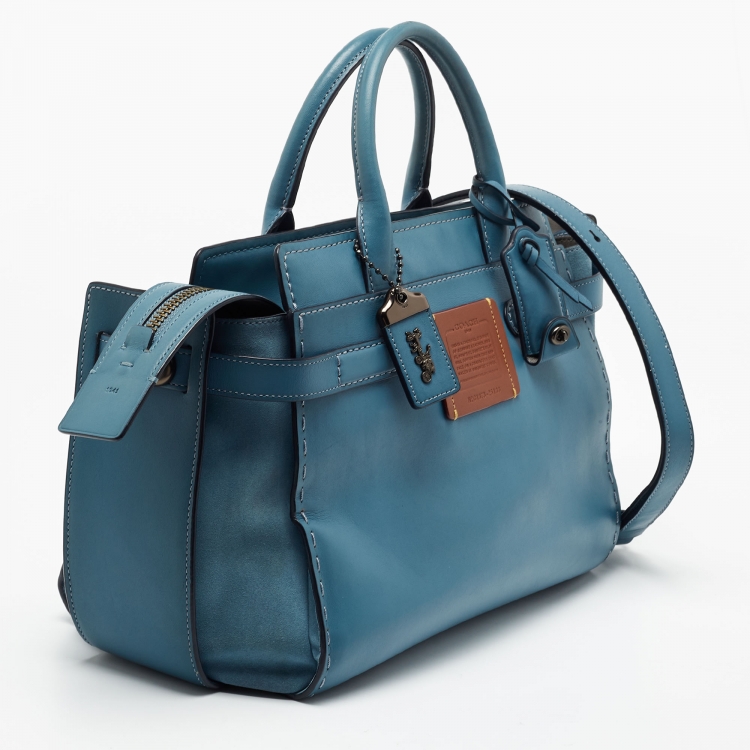 Pre Owned Coach Blue Leather Swagger Satchel