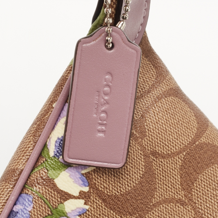 Pre Owned Coach Purple/Beige Signature Coated Canvas and Leather Lily Print Belt Bag