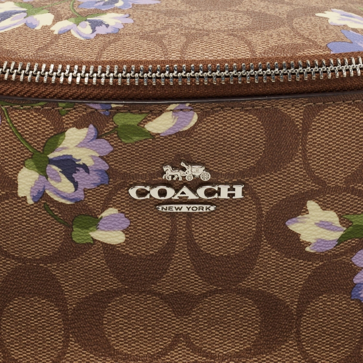 Pre Owned Coach Purple/Beige Signature Coated Canvas and Leather Lily Print Belt Bag