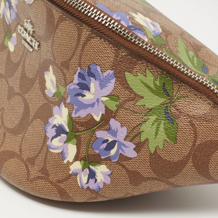Pre Owned Coach Purple/Beige Signature Coated Canvas and Leather Lily Print Belt Bag