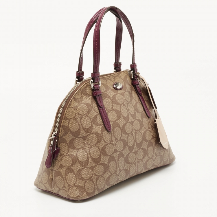Pre Owned Coach Beige/Purple Signature Coated Canvas and Leather Peyton Dome Satchel 