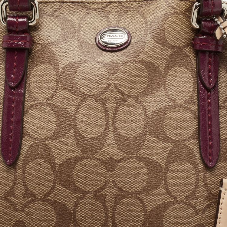Pre Owned Coach Beige/Purple Signature Coated Canvas and Leather Peyton Dome Satchel 