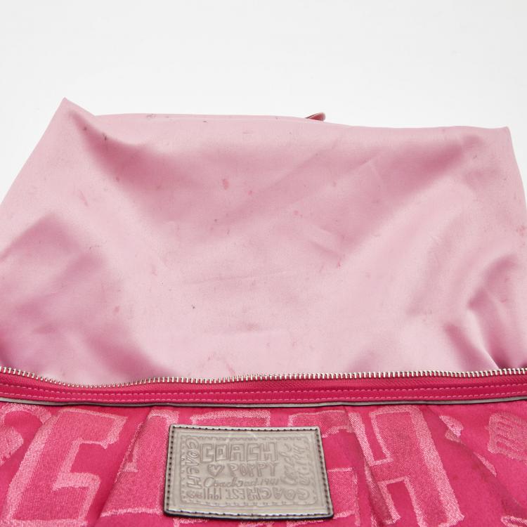 Pre Owned Coach Pink Signature Canvas and Patent Leather Poppy Laura Secret Admirer Tote