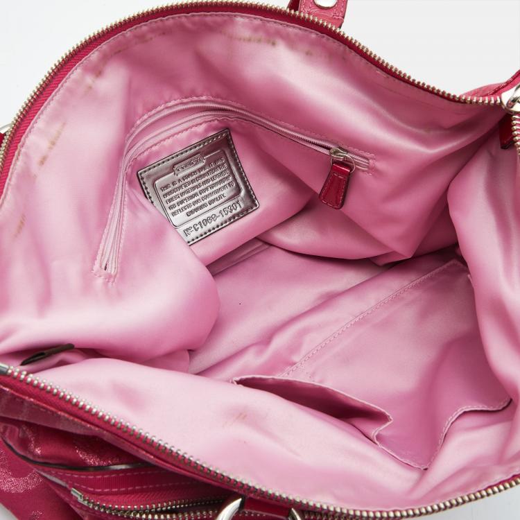 Pre Owned Coach Pink Signature Canvas and Patent Leather Poppy Laura Secret Admirer Tote