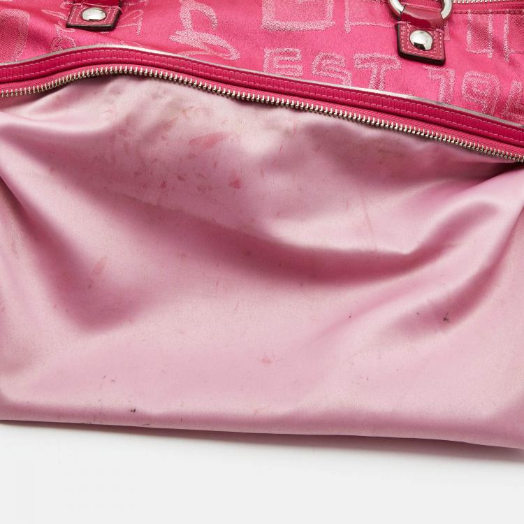 Pre Owned Coach Pink Signature Canvas and Patent Leather Poppy Laura Secret Admirer Tote