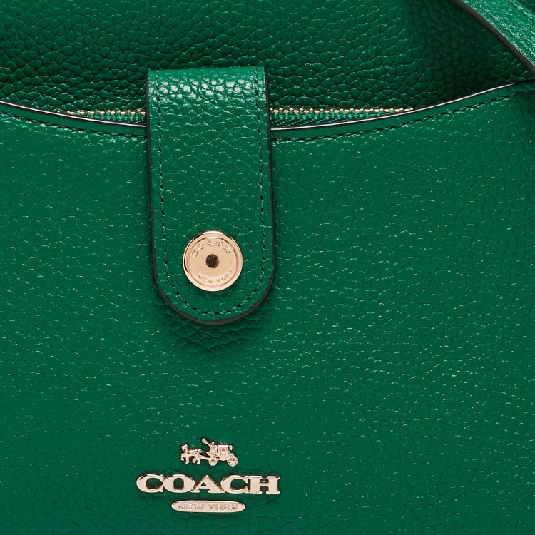 Pre Owned Coach Green Leather Noa Pop Up Wallet on Chain