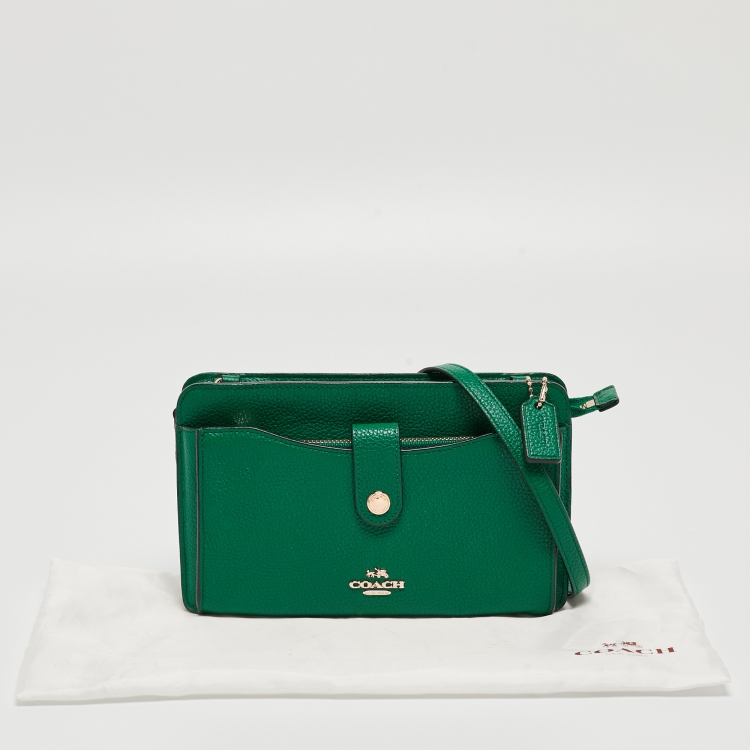Pre Owned Coach Green Leather Noa Pop Up Wallet on Chain