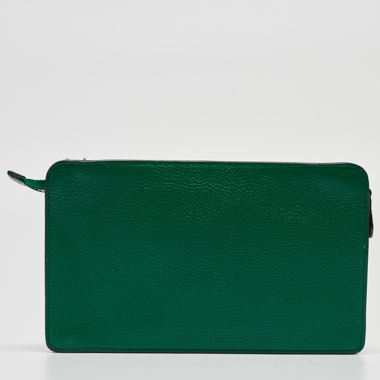 Pre Owned Coach Green Leather Noa Pop Up Wallet on Chain