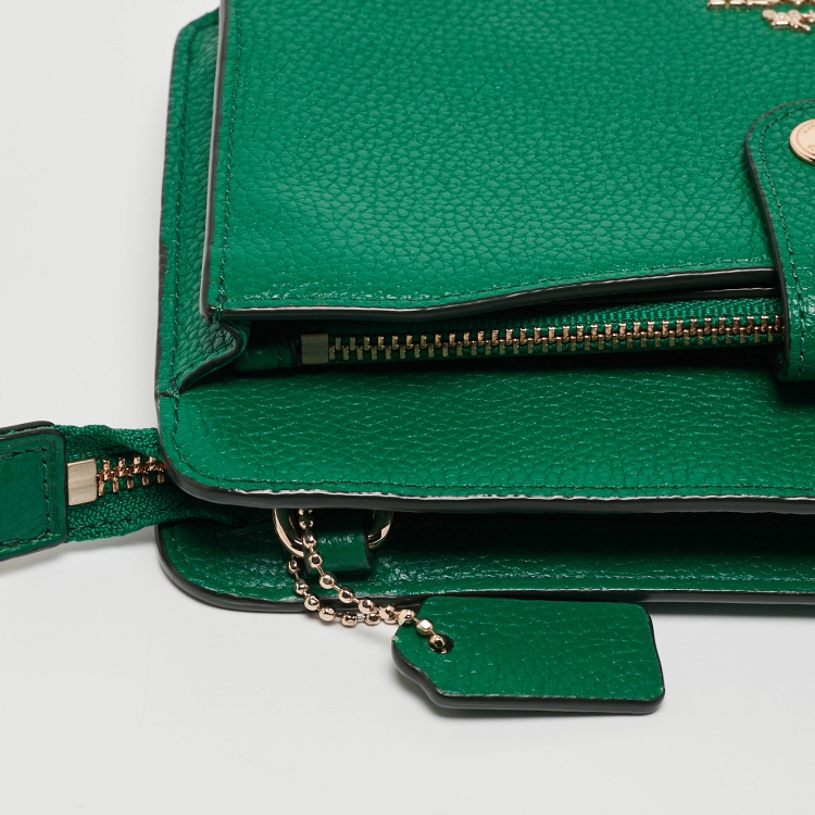 Pre Owned Coach Green Leather Noa Pop Up Wallet on Chain