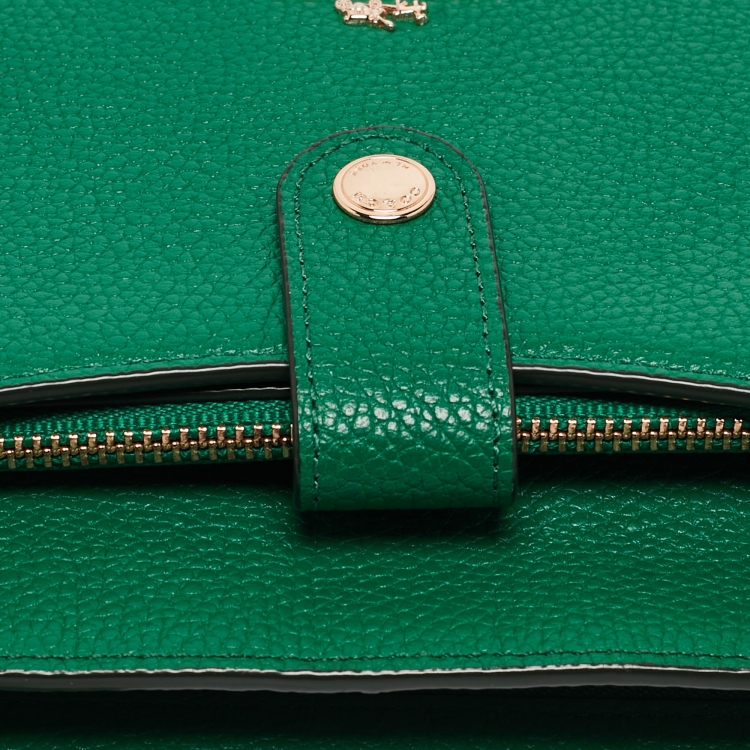 Pre Owned Coach Green Leather Noa Pop Up Wallet on Chain