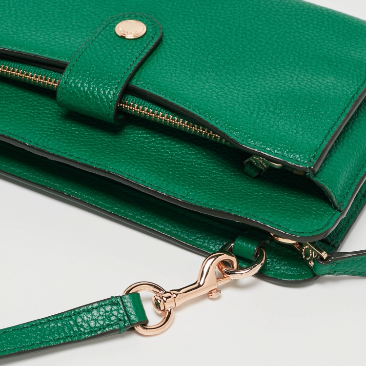 Pre Owned Coach Green Leather Noa Pop Up Wallet on Chain