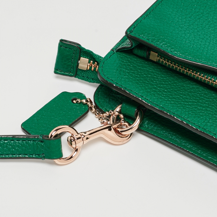 Pre Owned Coach Green Leather Noa Pop Up Wallet on Chain