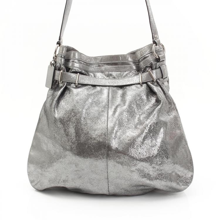 Pre Owned Coach Metallic Leather Shoulder Bag