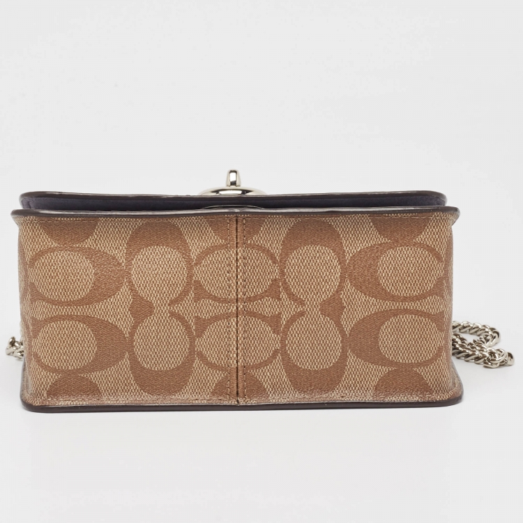 Pre Owned Coach Grey/Beige Leather and Signature Coated Canvas Bowery Chain Shoulder Bag