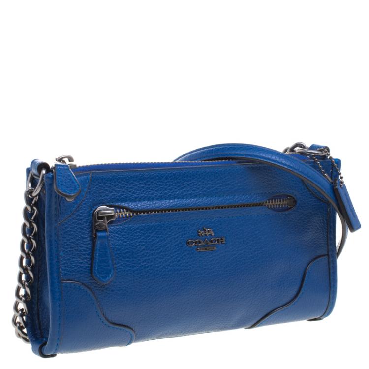 Pre Owned Coach Blue Grain Leather Mickie Crossbody Bag