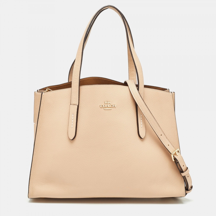 Pre Owned Coach Beige Grained Leather Charlie Carryall Tote