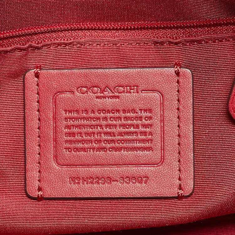 Pre Owned Coach Red/Brown Signature Coated Canvas and Leather Rowan Boston Bag