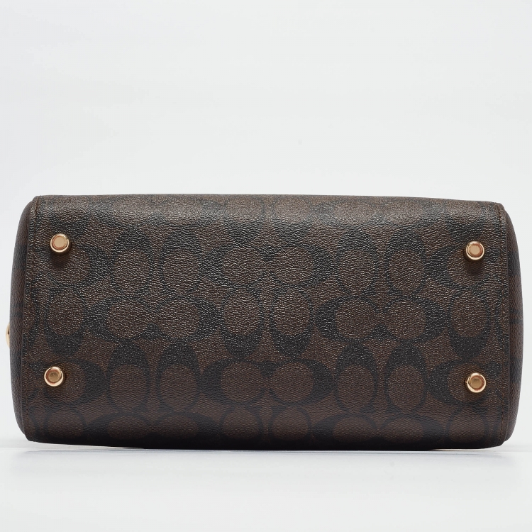 Pre Owned Coach Red/Brown Signature Coated Canvas and Leather Rowan Boston Bag