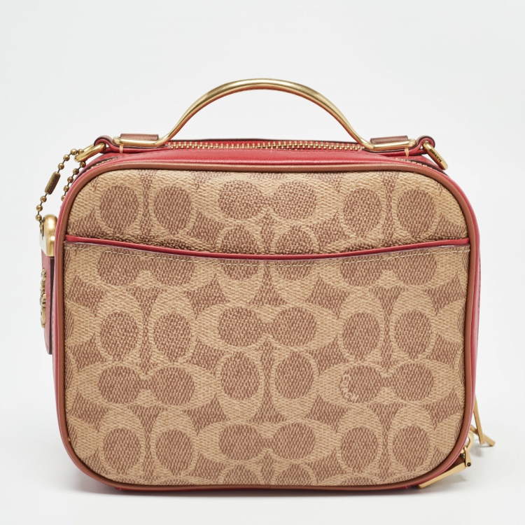Pre Owned Coach Multicolor Signature Coated Canvas and Leather Riley Lunchbox Bag