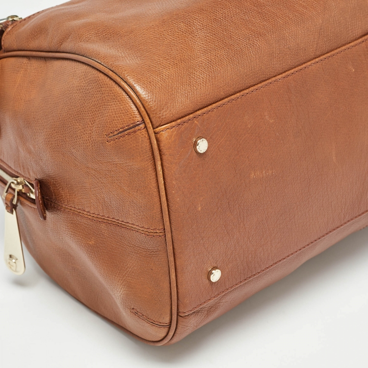 Pre Owned Aigner Brown Leather Zip Duffel Bag