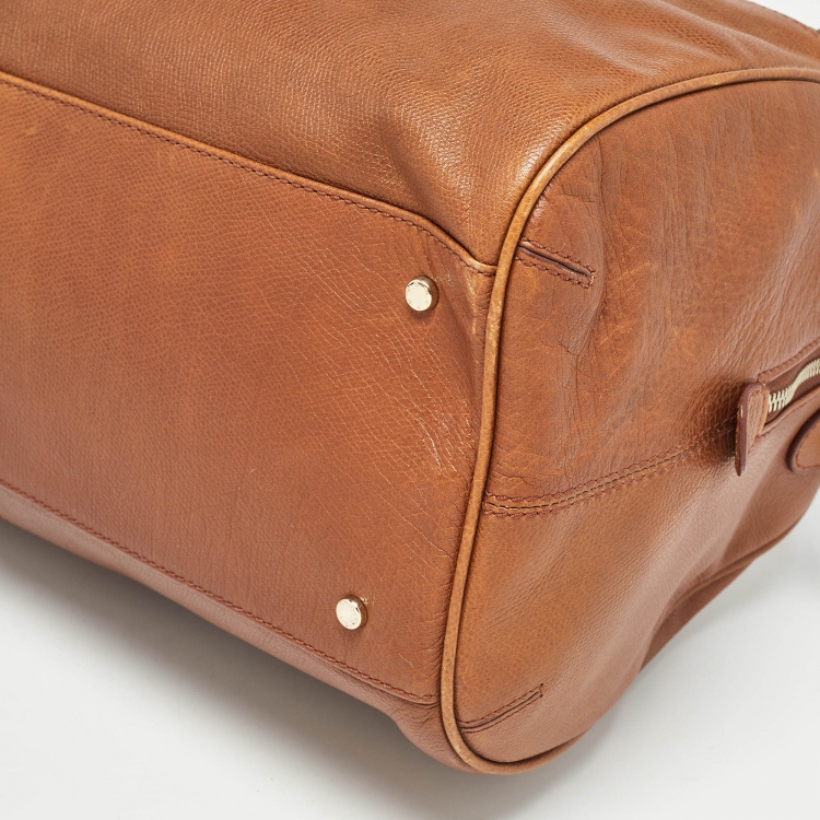Pre Owned Aigner Brown Leather Zip Duffel Bag
