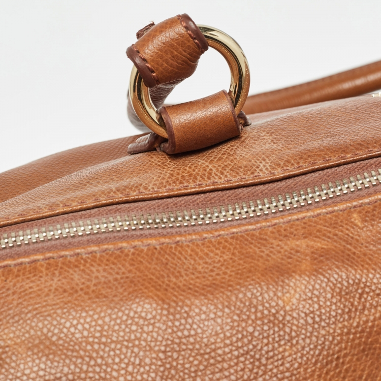 Pre Owned Aigner Brown Leather Zip Duffel Bag
