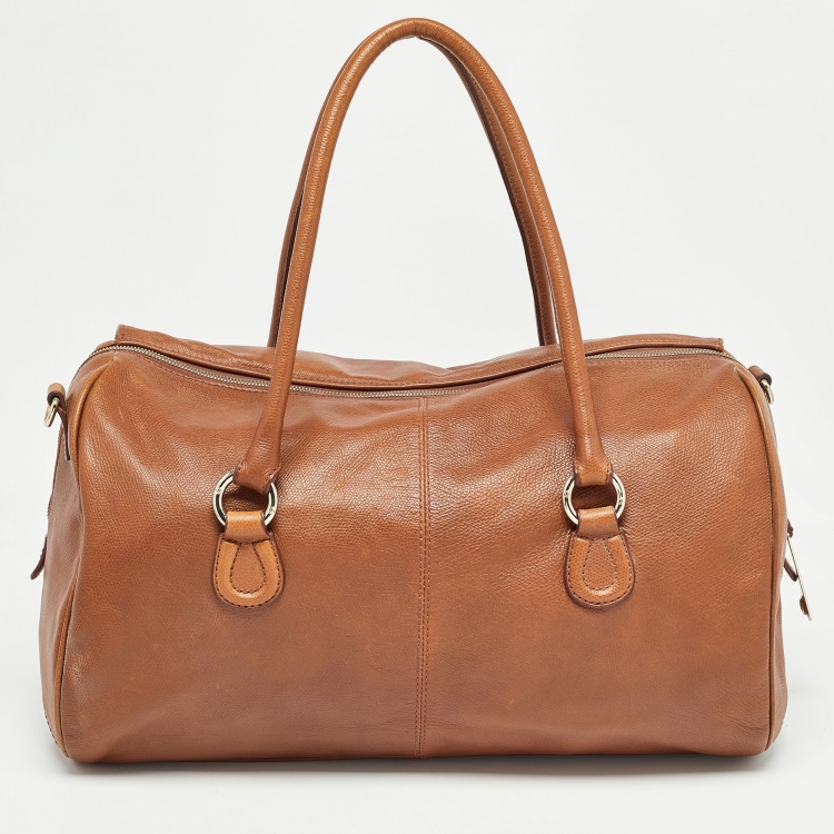 Pre Owned Aigner Brown Leather Zip Duffel Bag