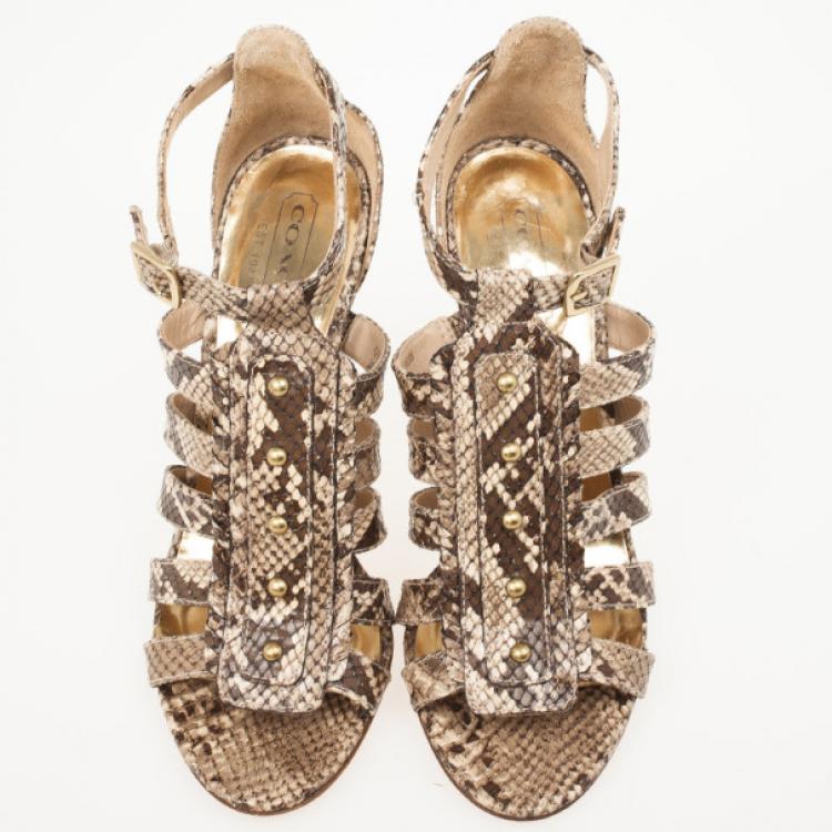 Pre Owned Coach Sarafina Strappy Snakeskin Sandals Size 38.5
