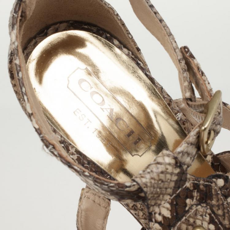 Pre Owned Coach Sarafina Strappy Snakeskin Sandals Size 38.5