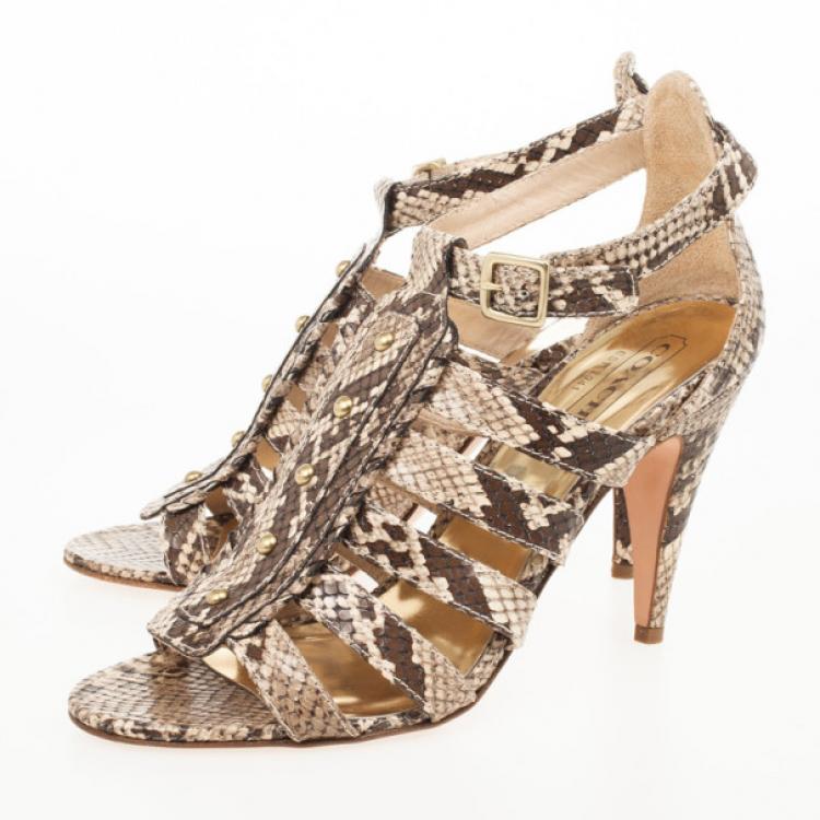 Pre Owned Coach Sarafina Strappy Snakeskin Sandals Size 38.5