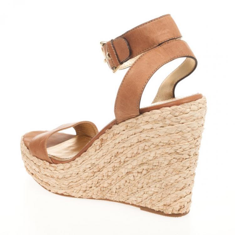 Pre Owned Coach Brown Leather Espadrilles Gracyn Wedges Sandals Size 40