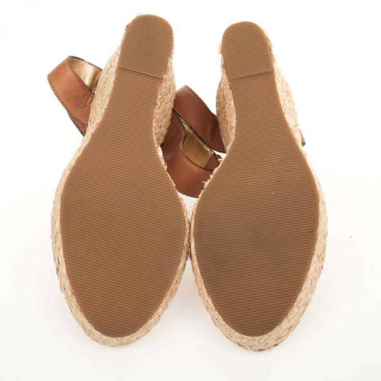 Pre Owned Coach Brown Leather Espadrilles Gracyn Wedges Sandals Size 40