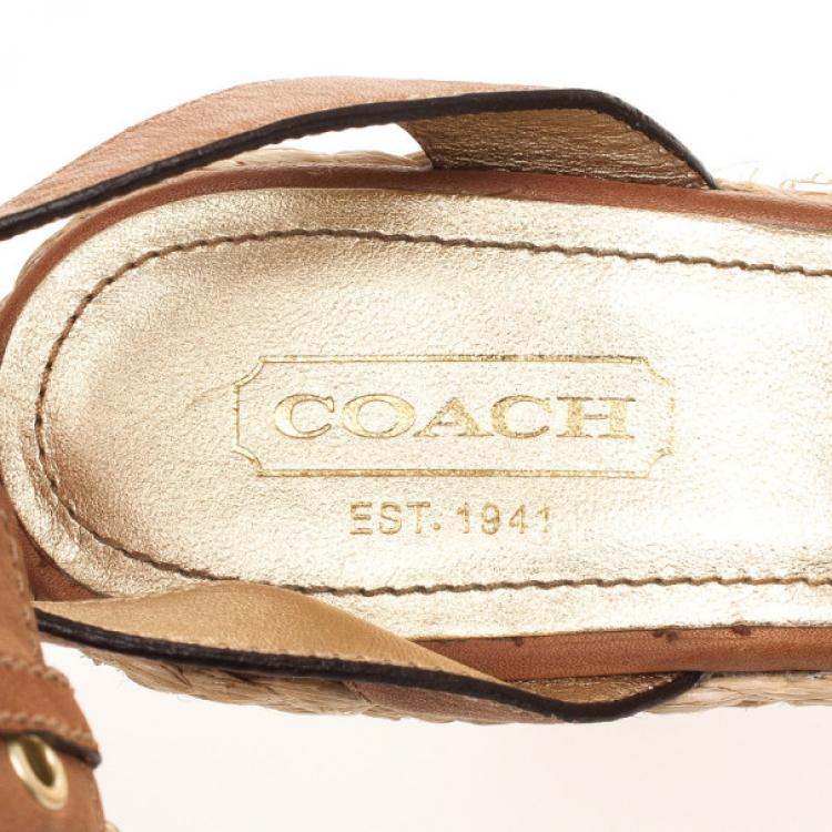 Pre Owned Coach Brown Leather Espadrilles Gracyn Wedges Sandals Size 40