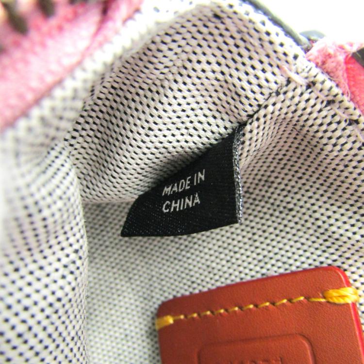 Pre Owned Coach Pink Leather Floral Wristlet Pouch Bag