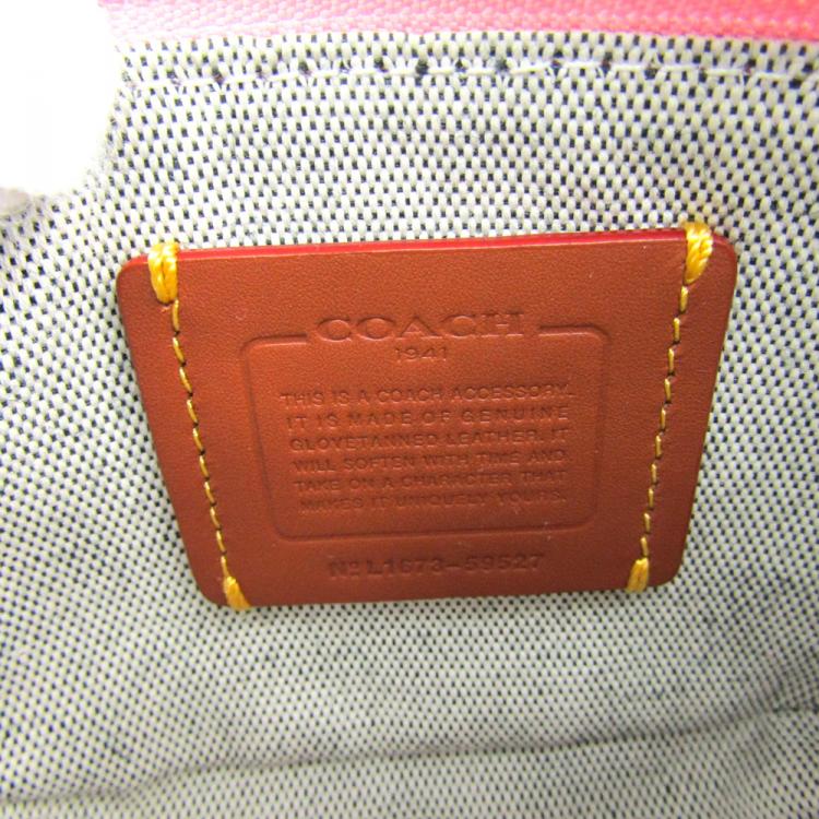 Pre Owned Coach Pink Leather Floral Wristlet Pouch Bag