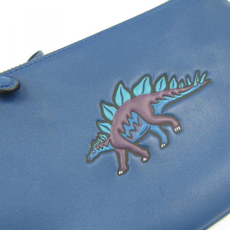 Pre Owned Coach Blue Leather Wristlet Pouch Bag