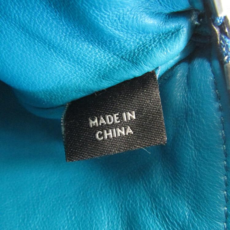 Pre Owned Coach Blue Leather Wristlet Pouch Bag