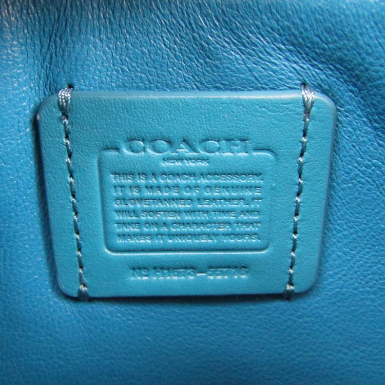 Pre Owned Coach Blue Leather Wristlet Pouch Bag