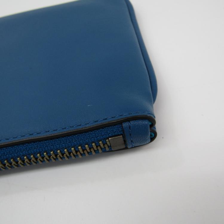 Pre Owned Coach Blue Leather Wristlet Pouch Bag